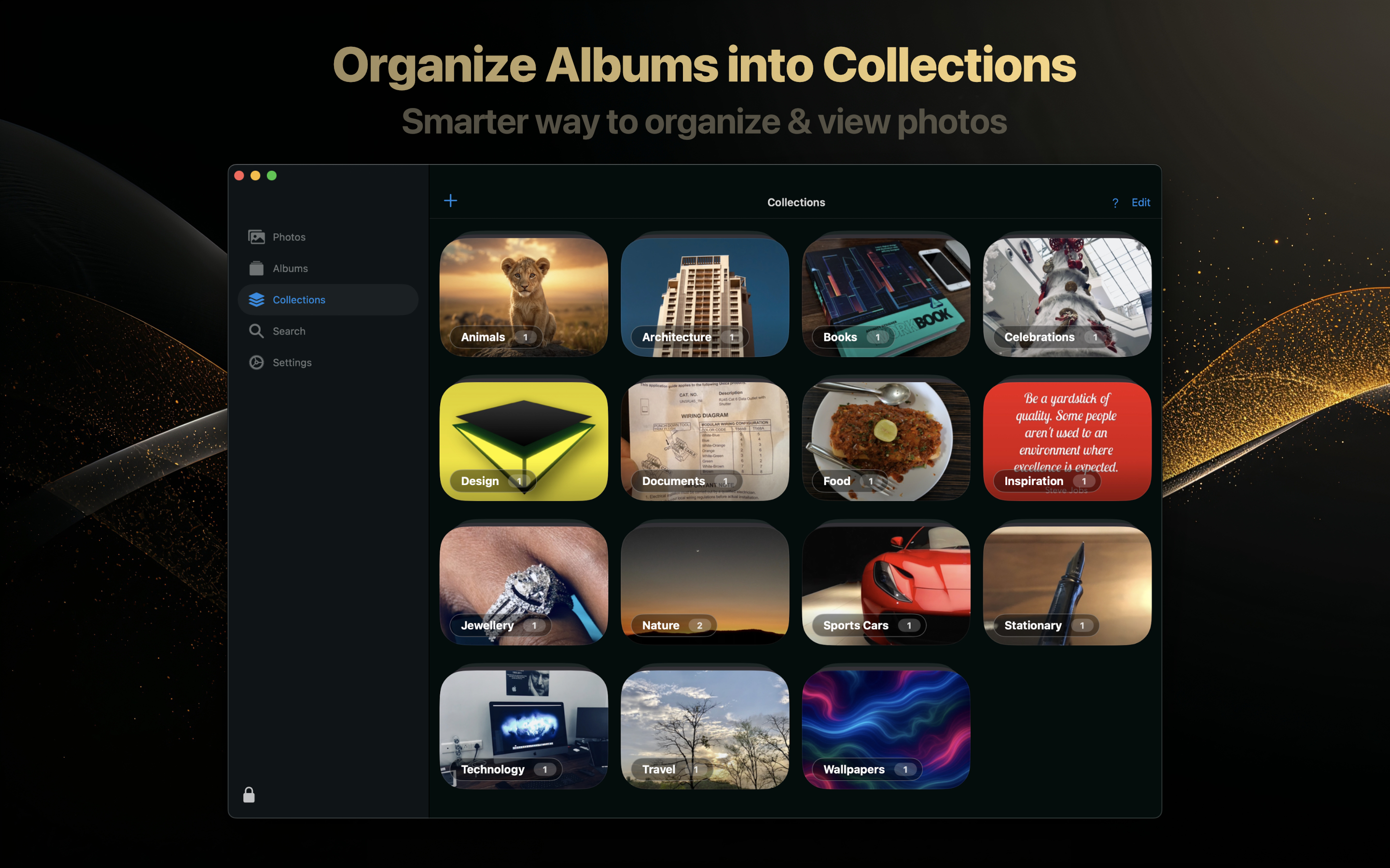 Trustful for macOS showing album collections for organized photo storage
