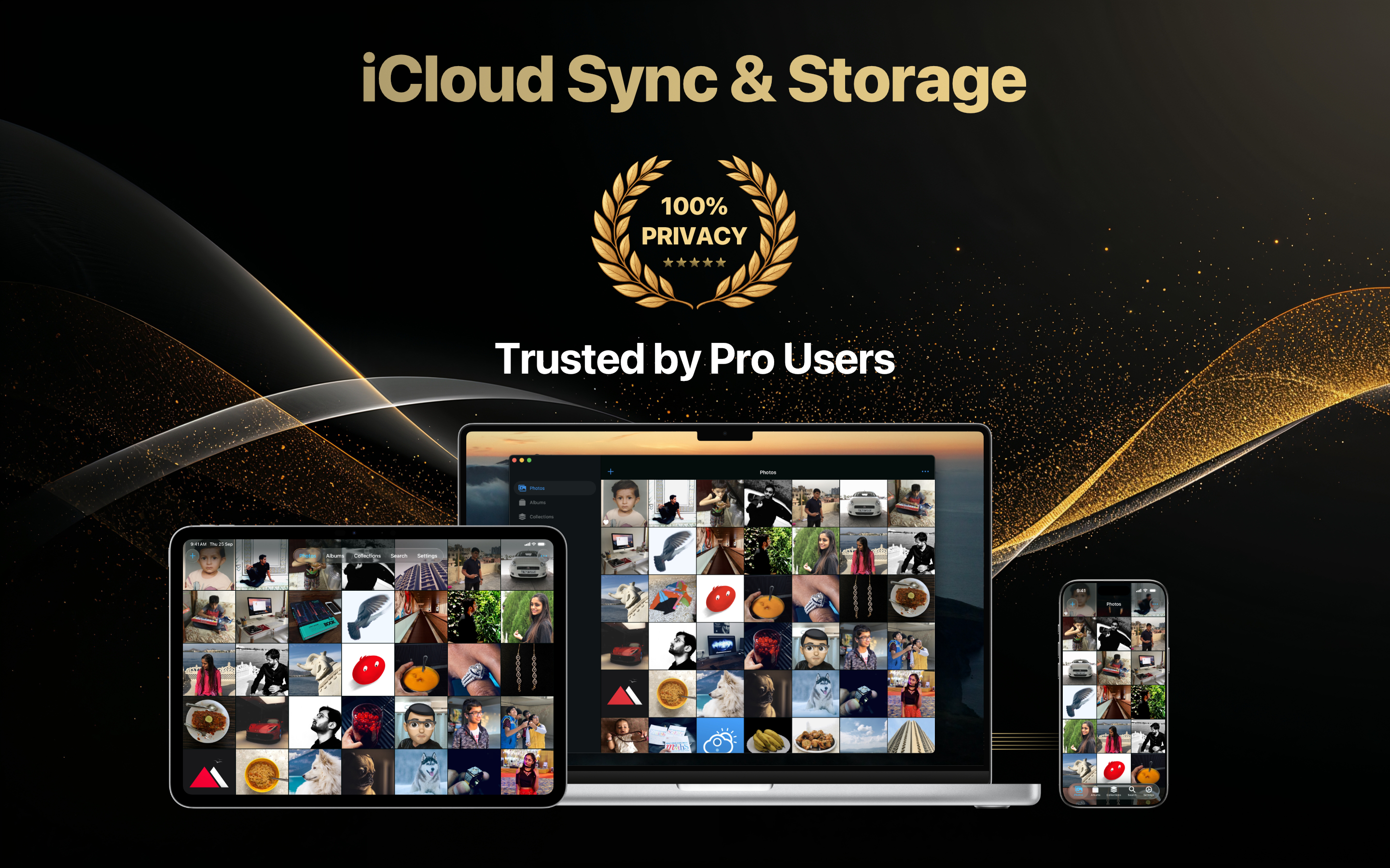 Trustful Secret Photo Vault for macOS showing encrypted iCloud sync and storage across Apple devices