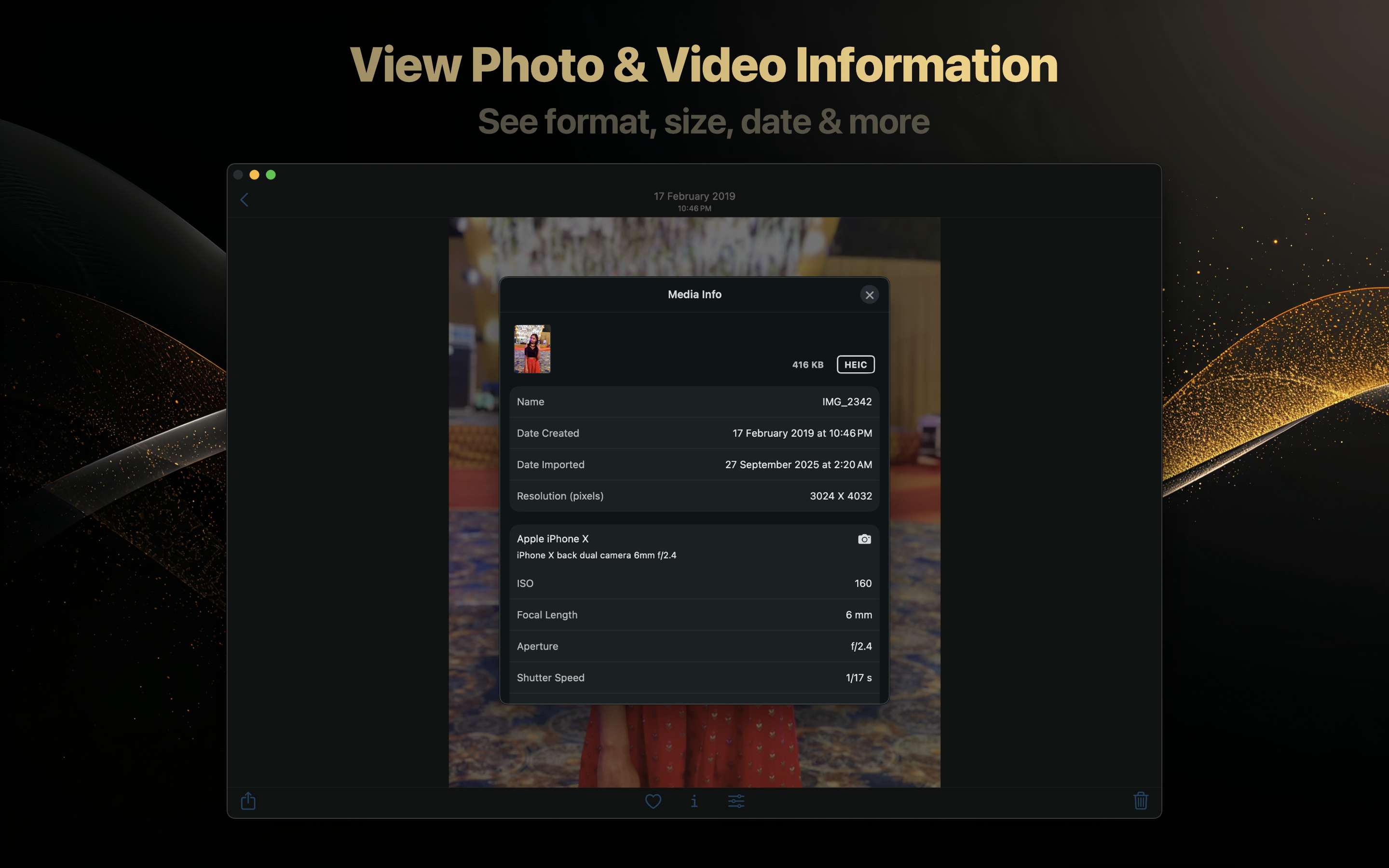 Trustful for Mac showing photo and video metadata information