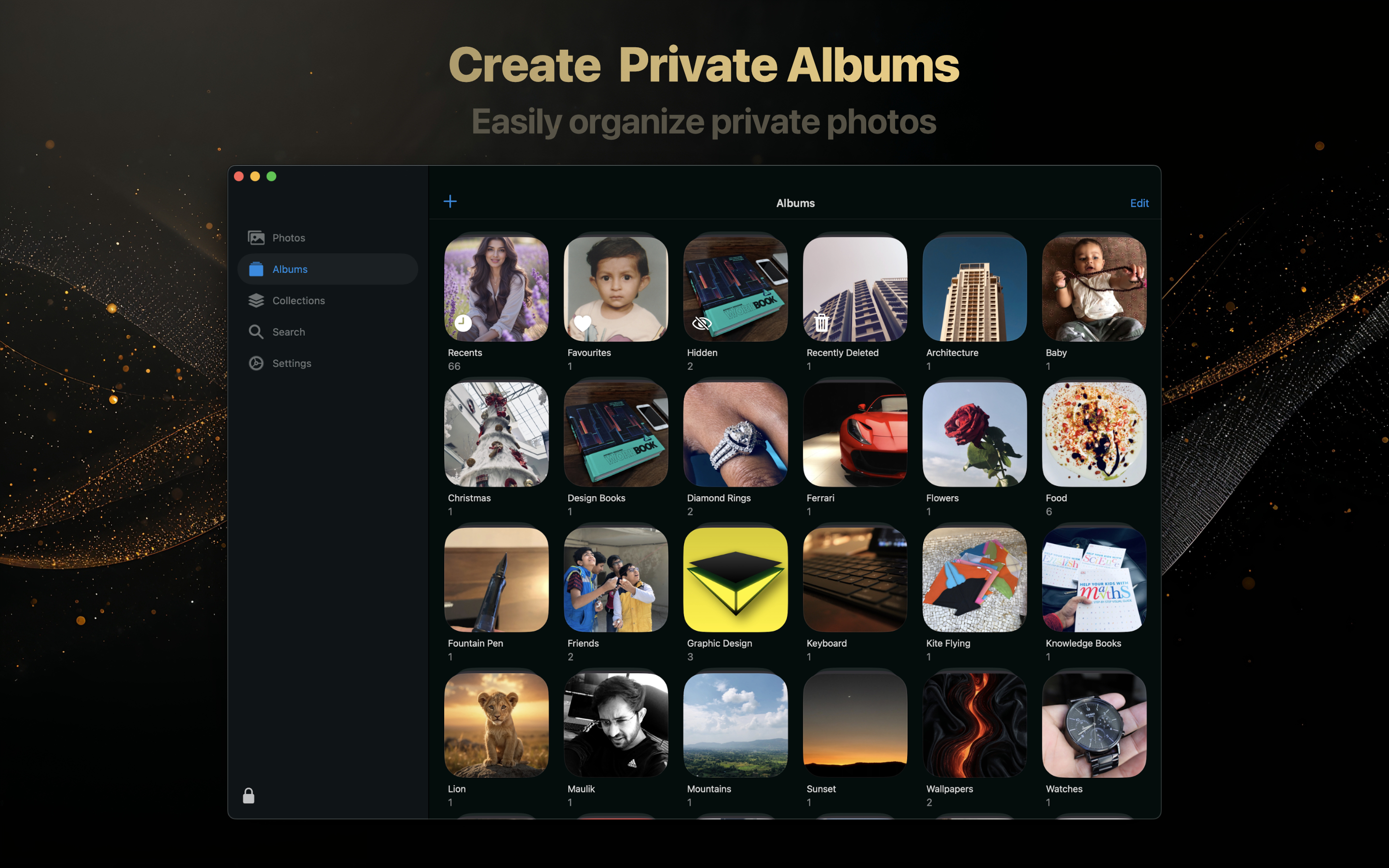 Trustful for Mac showing private albums for personal photos
