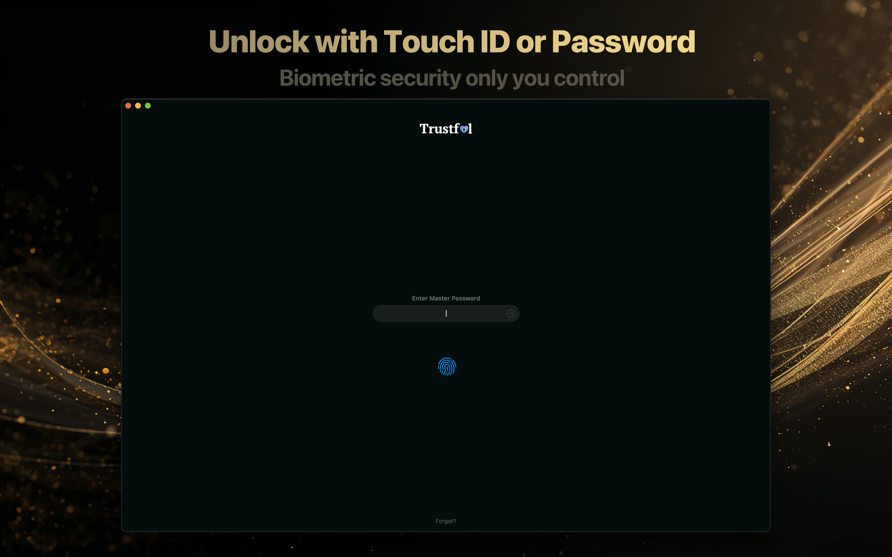 Trustful for macOS unlock screen with Touch ID and master password protection